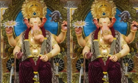ગણેશ ચતુર્થી 2024: લાલબાગના રાજા મરૂન રંગના પોશાકમાં જોવા મળ્યા