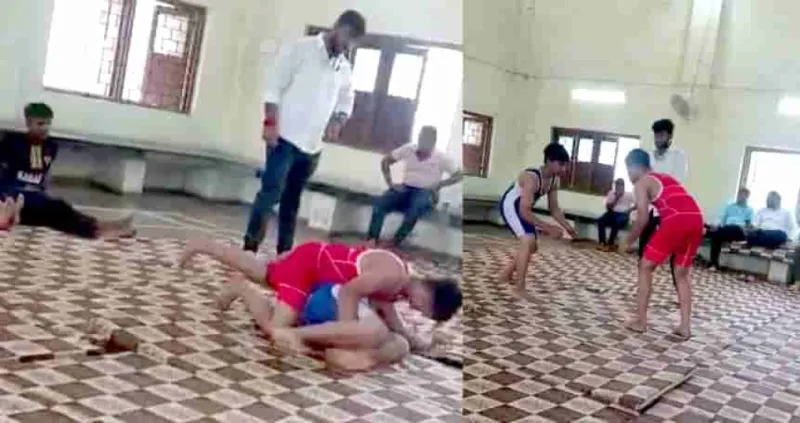 મહીસાગર: લુણાવાડામાં શાળાકીય કુસ્તી સ્પર્ધા લગ્નના ગાદલાઓ પર, ખેલ સુરક્ષા પર સવાલ