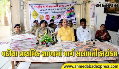 રાજપીપલા: વડીયા પ્રાથમિક શાળામાં માર્ગ સલામતી કાર્યક્રમ – કલેક્ટરે રાહવીર યોજનાની માહિતી આપી