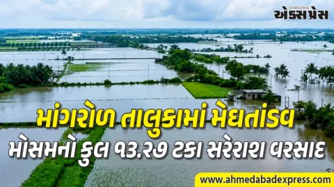 સૌરાષ્ટ્રના જૂનાગઢ જિલ્લાના માંગરોળ તાલુકામાં છેલ્લા ૨૪ કલાકમાં ૨૨ ઇંચ જેટલો વરસાદ વરસ્યો
