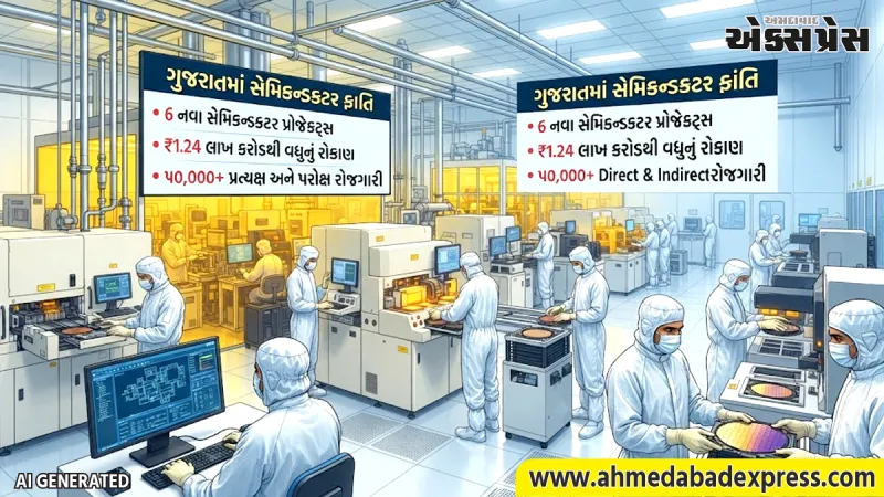 ગુજરાતમાં લગભગ ₹1.24 લાખ કરોડનું રોકાણ ધરાવતા 6 સેમિકન્ડક્ટર પ્રોજેક્ટ્સ થકી આશરે 50,000થી વધુ પ્રત્યક્ષ અને પરોક્ષ રોજગારીનું સર્જન થશે