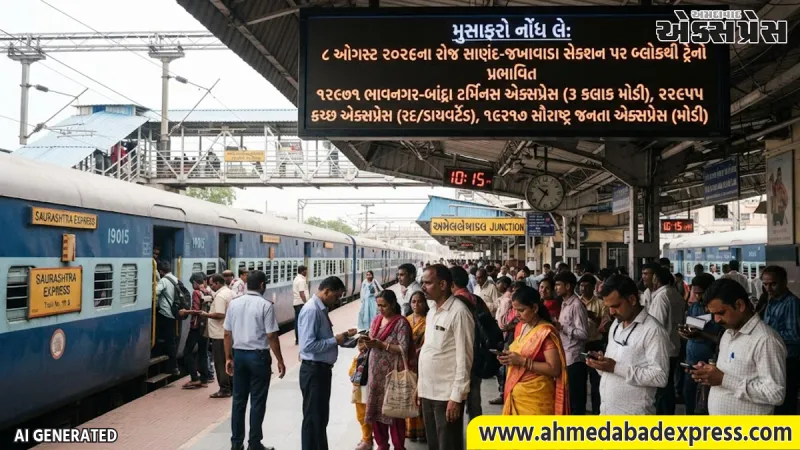 "મુસાફરો નોંધ લે": ૮ ઓગસ્ટ ૨૦૨૬ના રોજ સાણંદ-જખાવાડા સેક્શન પર બ્લોકથી ટ્રેનો પ્રભાવિત