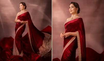 Madhuri Dixit: ધક-ધક ગર્લએ વાઇન કલરની સાડીમાં શેર કર્યો સુંદર લુક